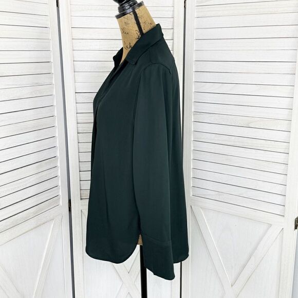 Zara V Neck Button Front Shirt Blouse Dark Green Small Long Sleeve - Picture 2 of 11